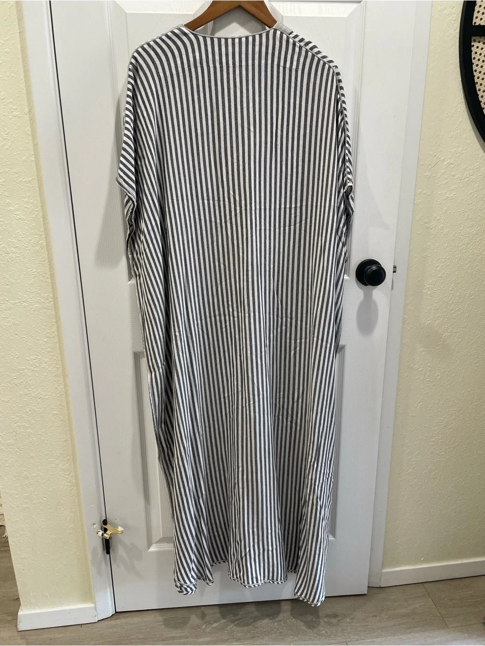 Stunning Authentic Moroccan Charcoal Striped Sleeveless Kaftan Maxi Dress